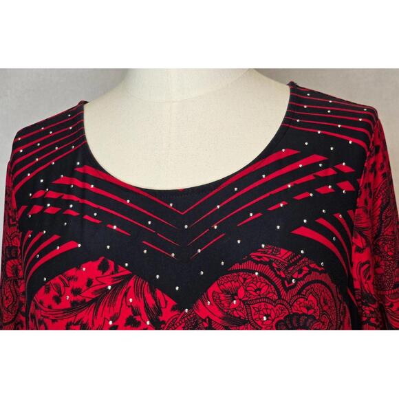 STYLE & CO RED & BLACK W/ SILVER ACCENT BEADS/STONES WOMEN'S ELEGANT DRESS SZ LG - Picture 3 of 5